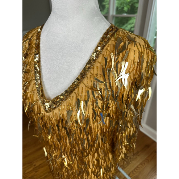 Women's Vintage Maison Magique Gold Sequin Fringe Dress Size S - Picture 5 of 11